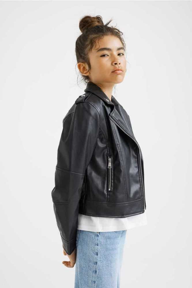 H&M Biker Jacket Oberbekleidung Kinder Schwarz | 4053-JAIQB