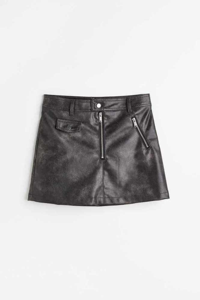 H&M Biker Röcke Damen Schwarz | 9024-EHUWC