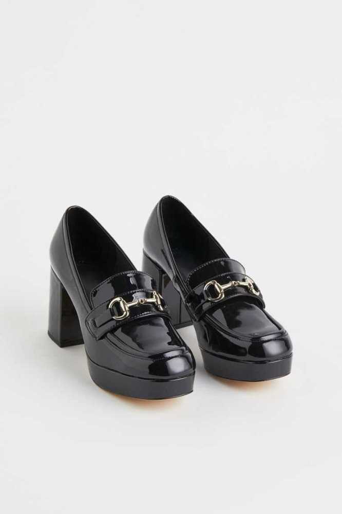 H&M Block-heeled Loafers Damen Schwarz | 8672-PRJSK