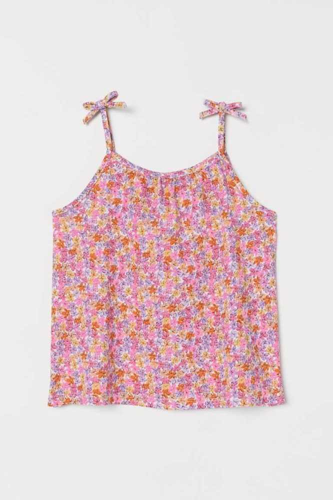 H&M Bow-detail Tank Top Jersey Kinder Rosa | 1589-WZVLF