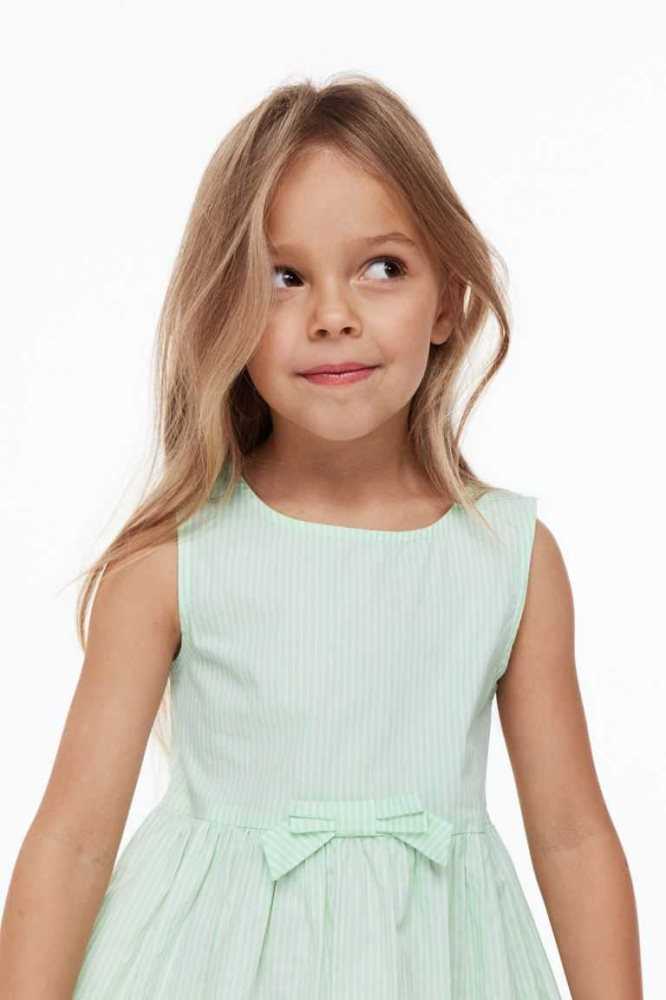 H&M Bow-detail cotton Kurzes Kleid Kinder Hellgrün | 0842-TRQHI