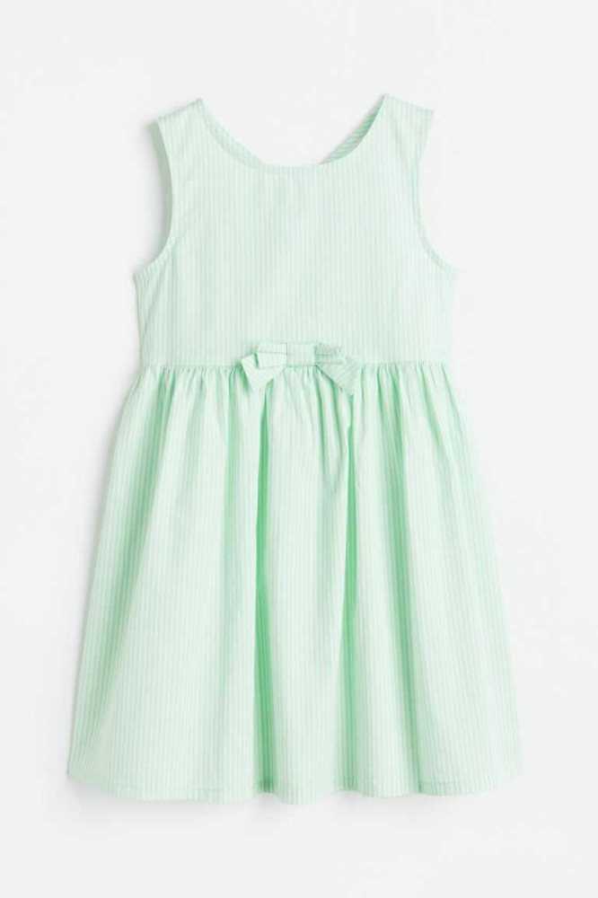 H&M Bow-detail cotton Kurzes Kleid Kinder Hellgrün | 0842-TRQHI