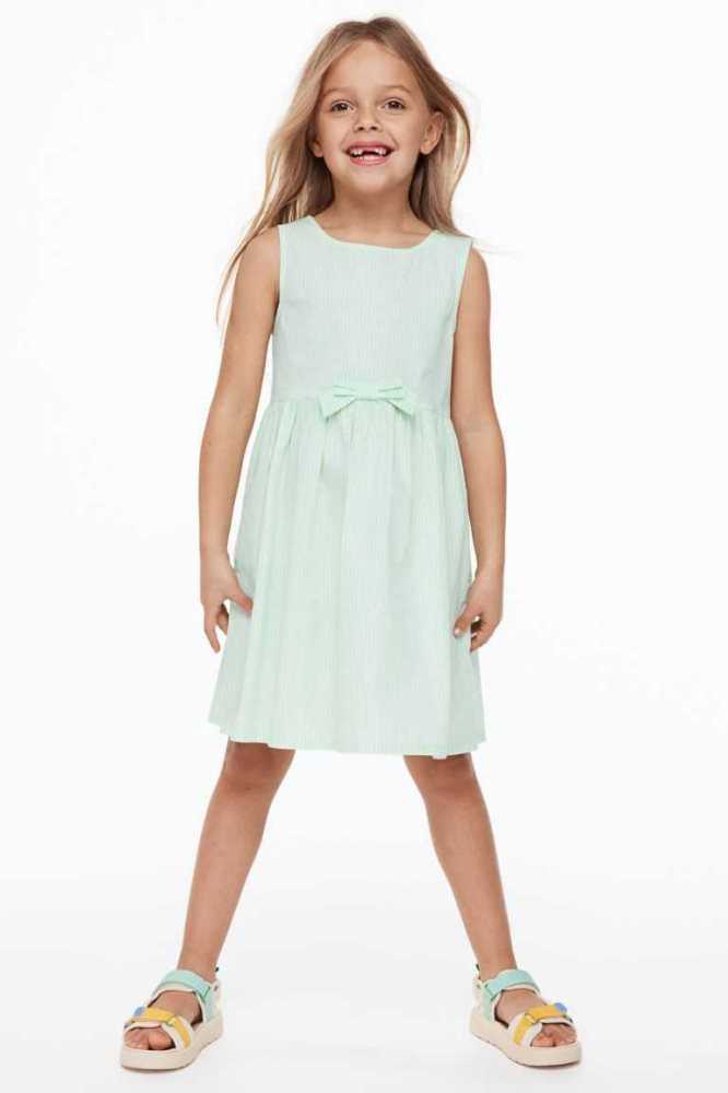 H&M Bow-detail cotton Kurzes Kleid Kinder Hellgrün | 0842-TRQHI