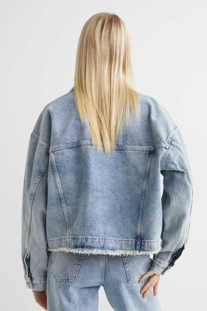 H&M Boxy Denim Jacke Damen Hellblau | 1470-RFUVC