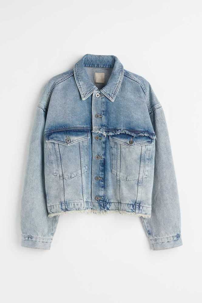 H&M Boxy Denim Jacke Damen Hellblau | 1470-RFUVC