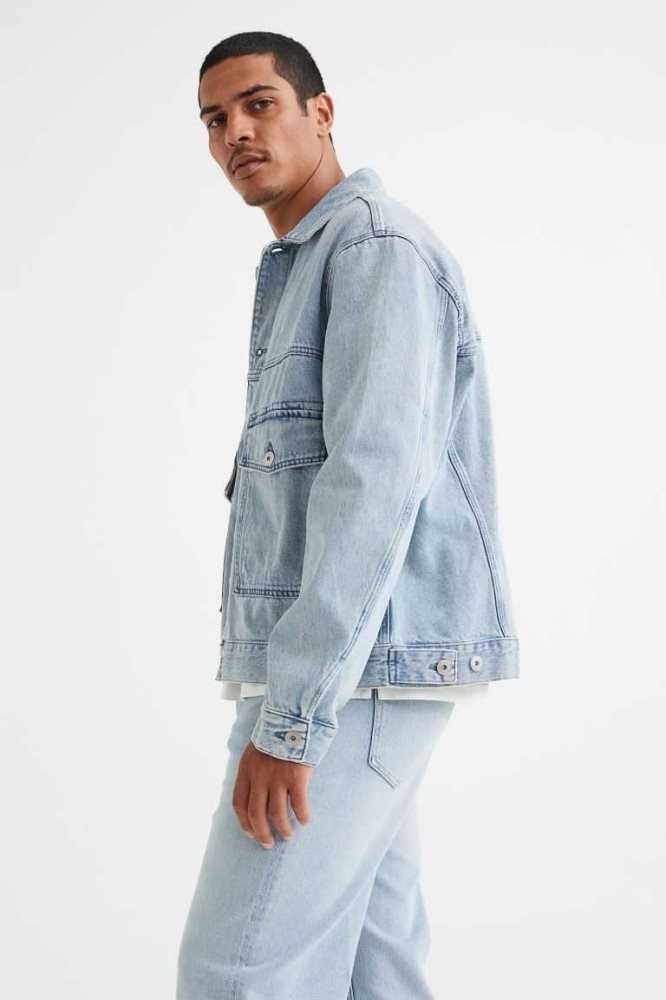 H&M Boxy Denim Jacke Herren Blau | 5316-GTYXB