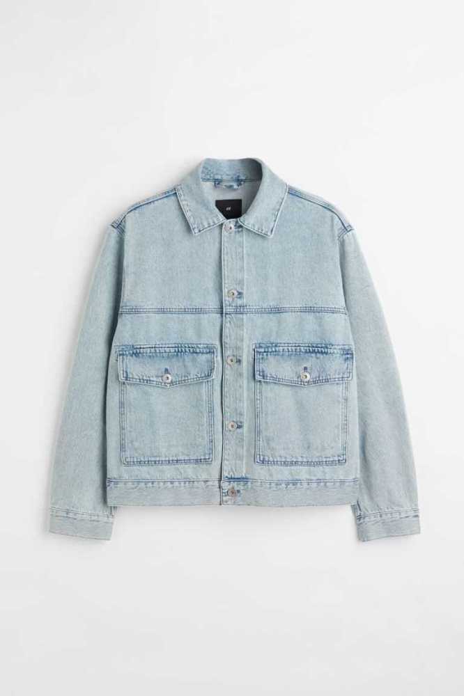 H&M Boxy Denim Jacke Herren Blau | 5316-GTYXB