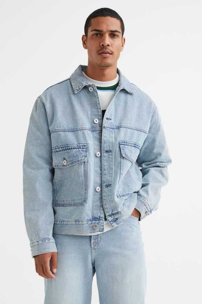 H&M Boxy Denim Jacke Herren Blau | 5316-GTYXB