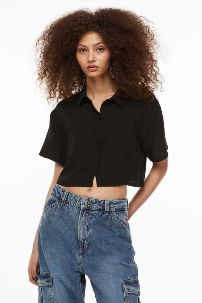 H&M Boxy-style shirt Bluse Damen Grün | 2694-ZTRBA