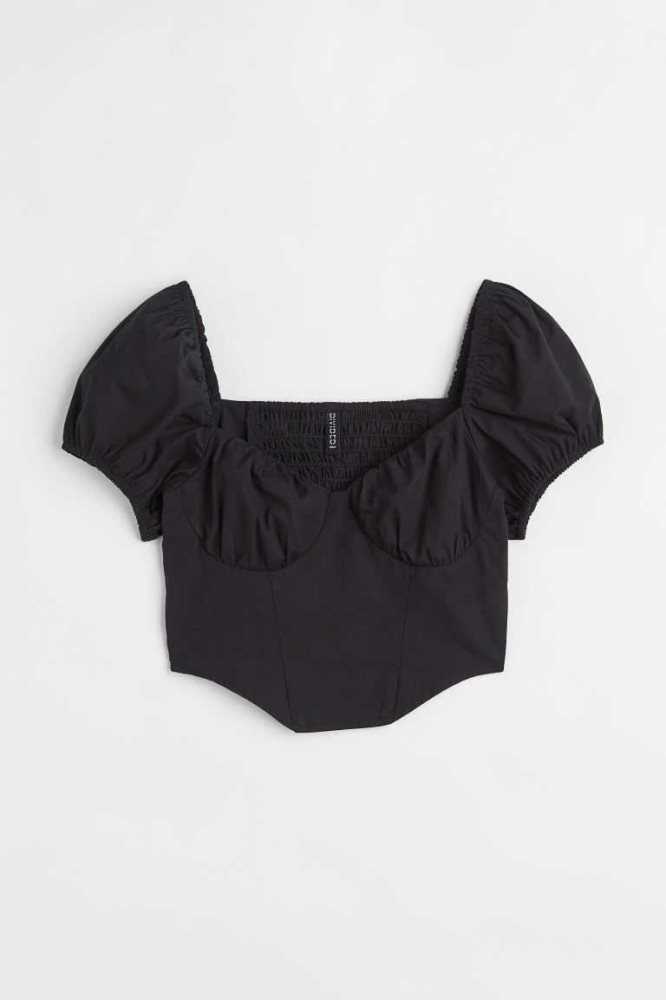 H&M Bustier-style Crop Bluse Damen Schwarz | 8452-ZYVUN