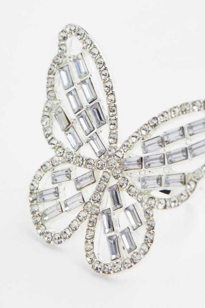 H&M Butterfly-shaped Rhinestone Ringe Damen Silber | 9543-SWKYD