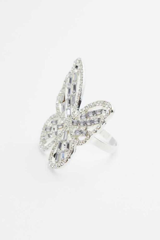 H&M Butterfly-shaped Rhinestone Ringe Damen Silber | 9543-SWKYD