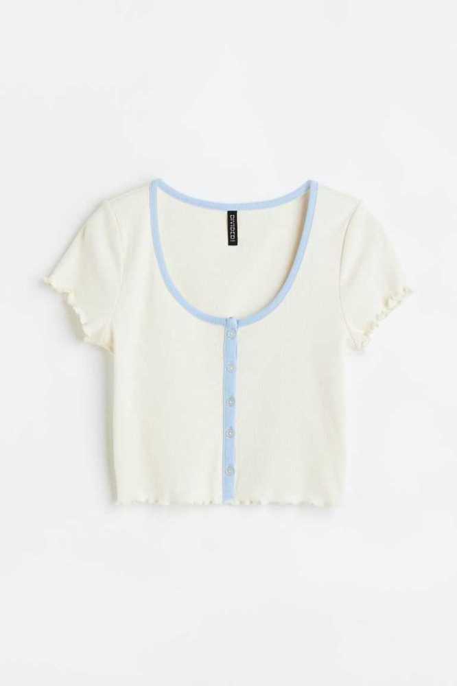 H&M Button-front Crop Oberteile Damen Weiß | 6145-QDYBF