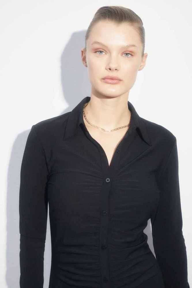 H&M Button-front Shirt Kleider Damen Schwarz | 2368-OUGXV