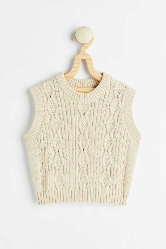 H&M Cable-knit Baumwoll Vest Pullover Kinder Beige Weiß | 1320-WHOMB