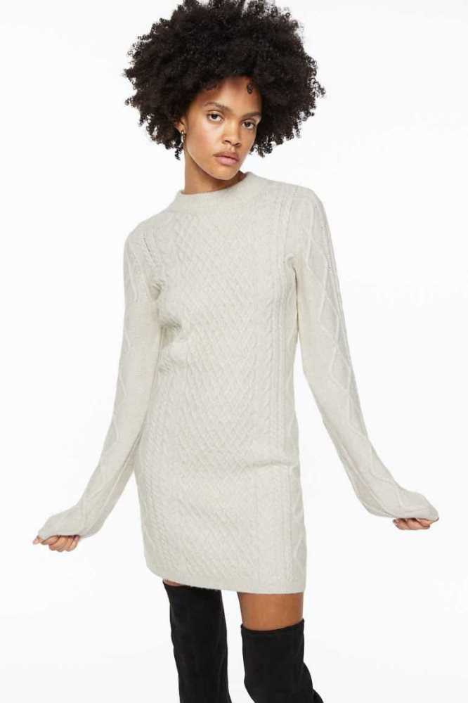 H&M Cable-knit Kleider Damen Beige Weiß | 5413-WTBEF