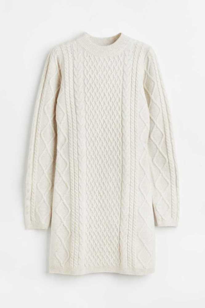 H&M Cable-knit Kleider Damen Beige Weiß | 5413-WTBEF