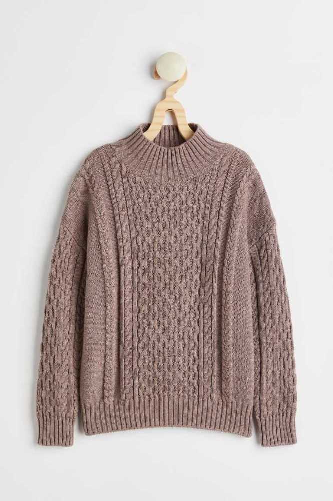 H&M Cable-knit Mock Turtleneck Pullover Kinder Beige | 7592-BPHUO