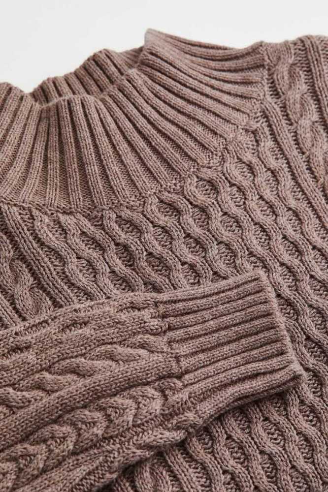 H&M Cable-knit Mock Turtleneck Pullover Kinder Beige | 7592-BPHUO