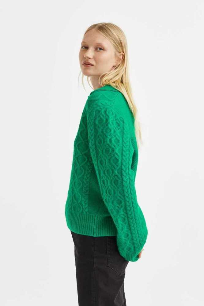 H&M Cable-knit Pullover Damen Grün | 6584-LITDN