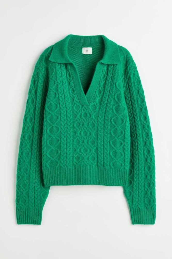 H&M Cable-knit Pullover Damen Grün | 6584-LITDN