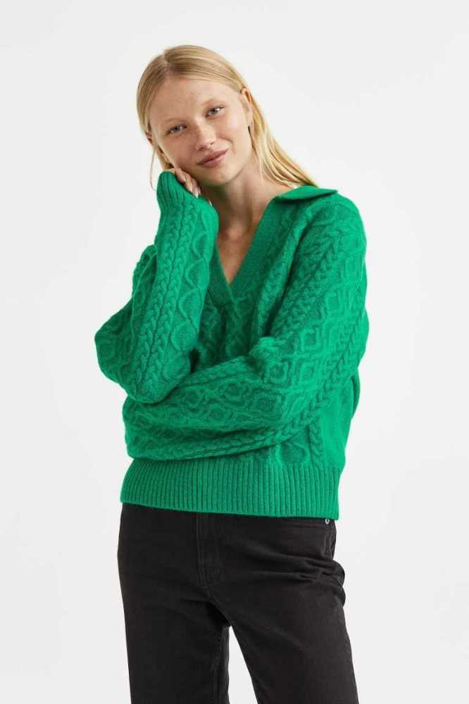 H&M Cable-knit Pullover Damen Grün | 6584-LITDN