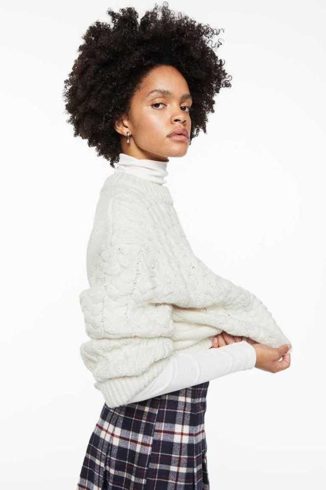 H&M Cable-knit Pullover Damen Weiß | 2370-ZQNHB