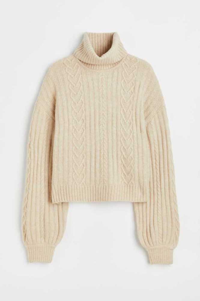 H&M Cable-knit Turtleneck Pullover Damen Hellbeige | 1835-GBFES