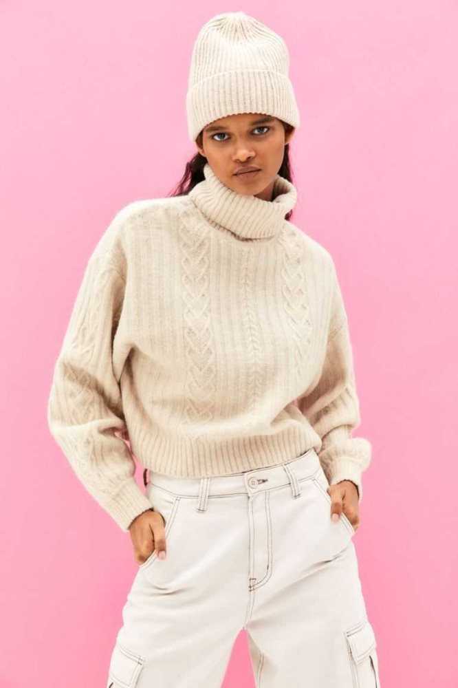 H&M Cable-knit Turtleneck Pullover Damen Lila | 5429-LYOMP