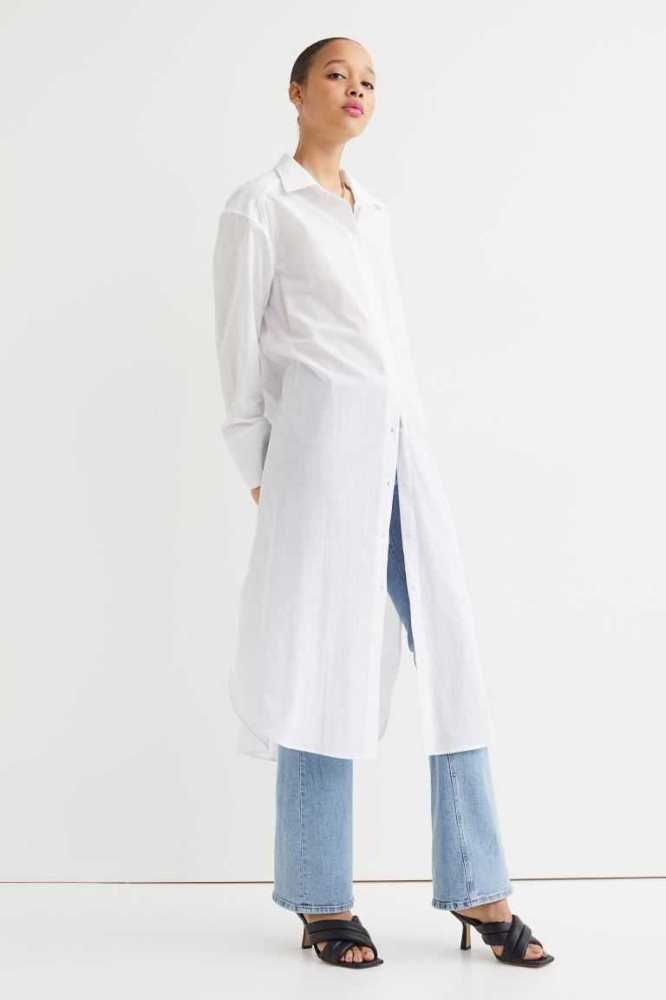 H&M Calf-length Shirt Kleider Damen Weiß | 0782-ZVGLT