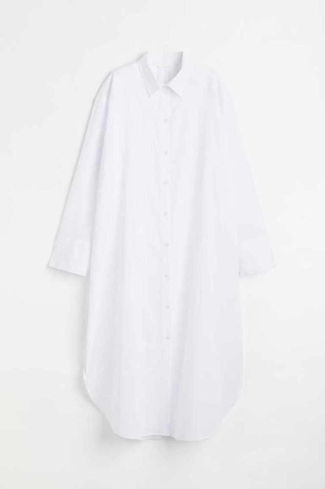 H&M Calf-length Shirt Kleider Damen Weiß | 0782-ZVGLT