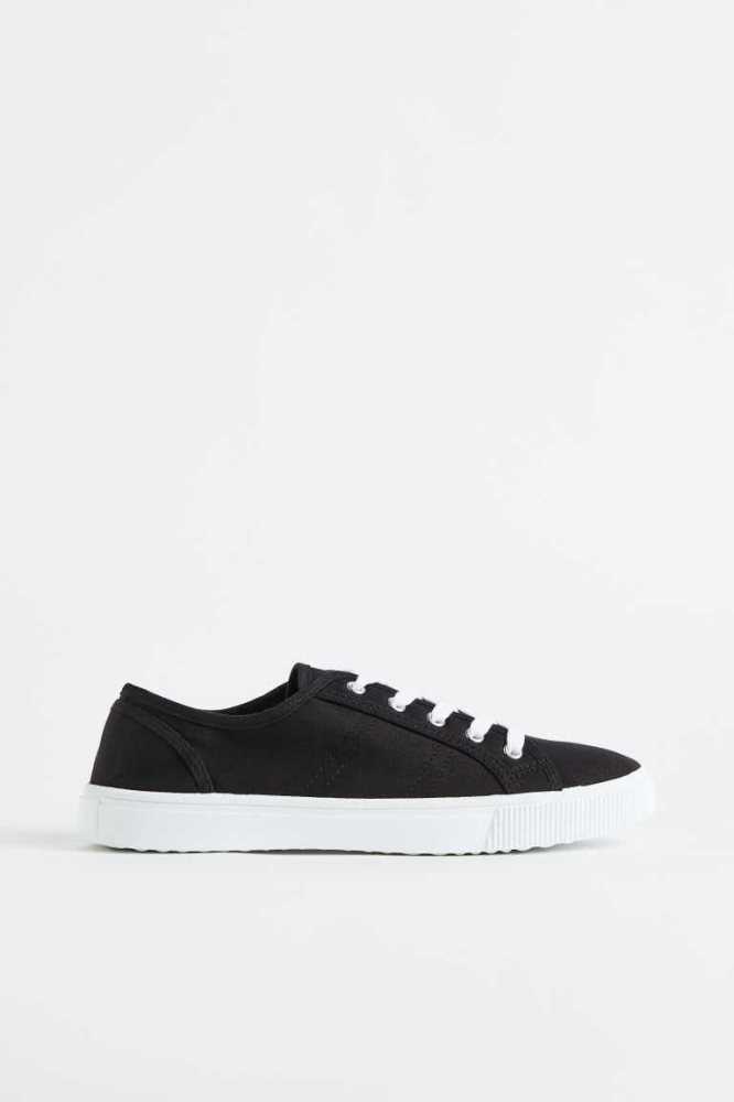 H&M Canvas Sneakers Damen Schwarz | 4723-XFAEZ