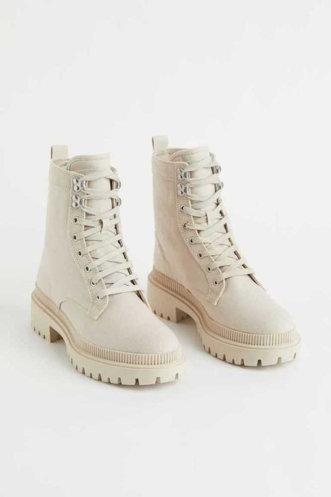 H&M Canvas Stiefel Damen Dunkelbeige | 7349-FLKMQ