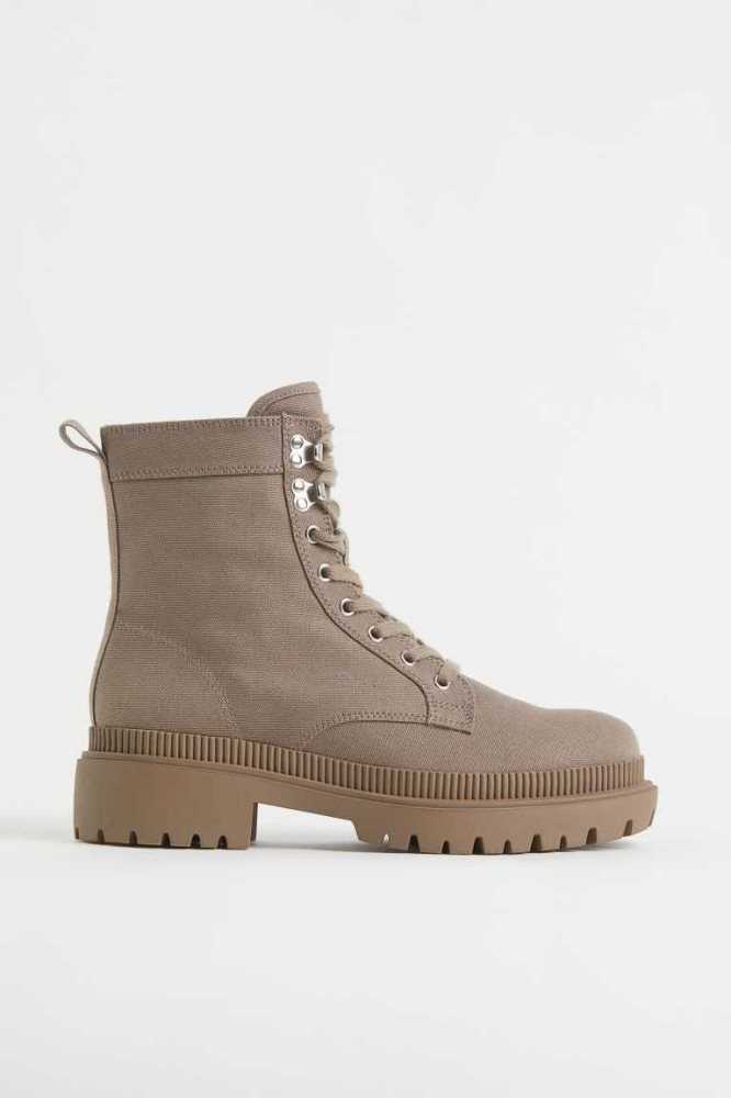 H&M Canvas Stiefel Damen Dunkelbeige | 7349-FLKMQ