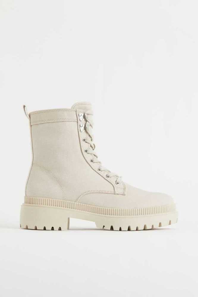 H&M Canvas Stiefel Damen Dunkelbeige | 7349-FLKMQ