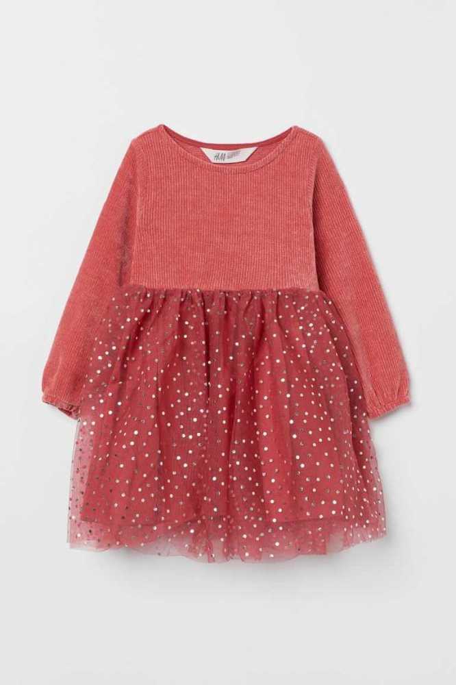 H&M Chenille and Tulle Kurzes Kleid Kinder Hellrosa | 7395-LJNTM