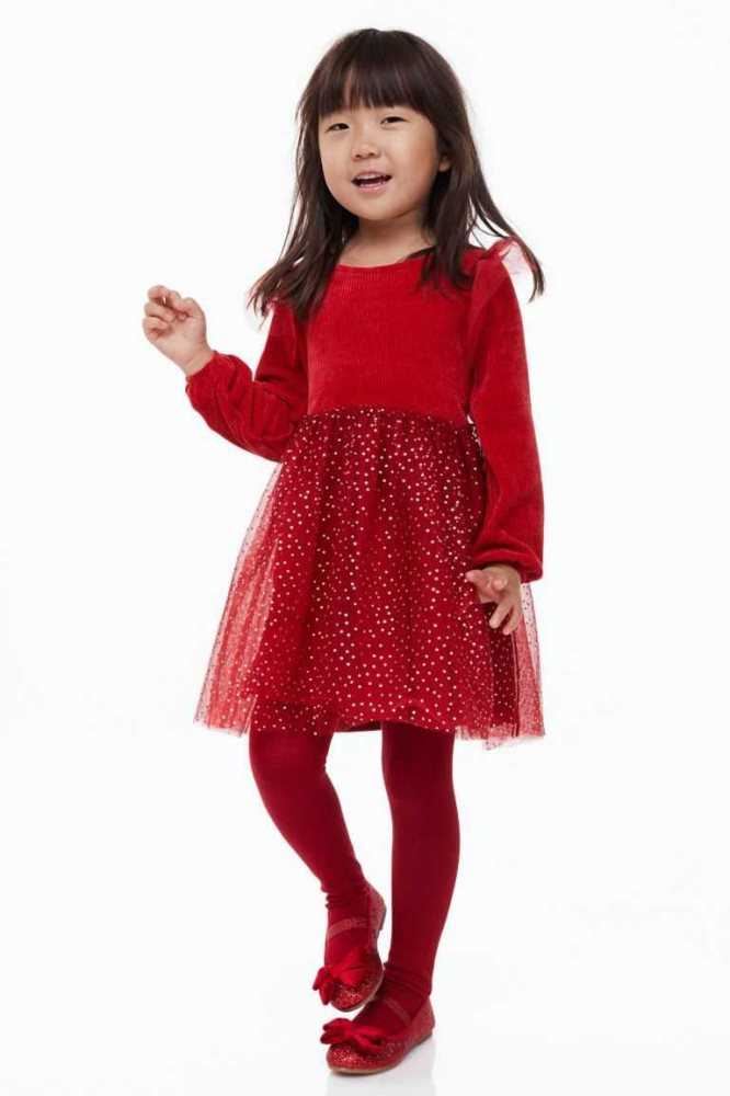 H&M Chenille and Tulle Kurzes Kleid Kinder Hellrosa | 7395-LJNTM