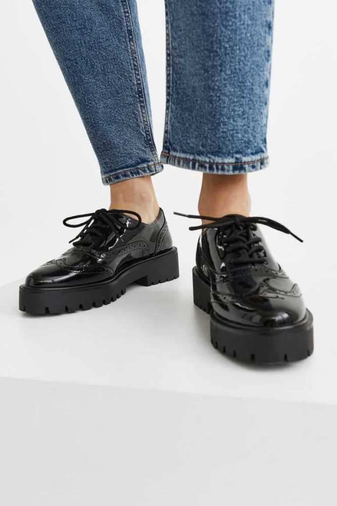 H&M Chunky Derby Schuhe Damen Schwarz | 3465-BNLQM