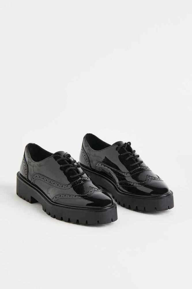 H&M Chunky Derby Schuhe Damen Schwarz | 3465-BNLQM