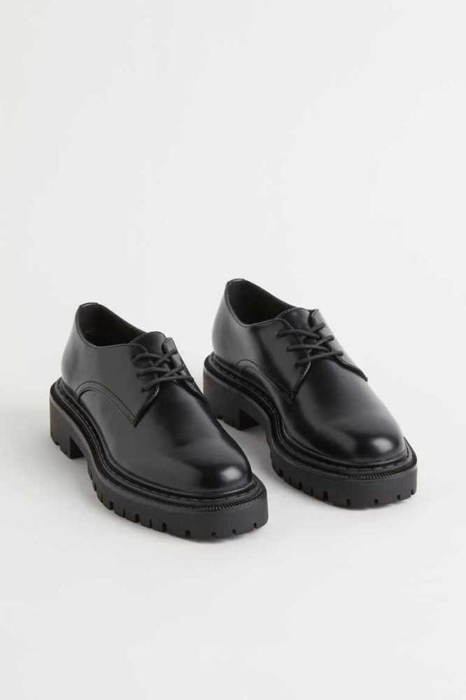 H&M Chunky Derby Schuhe Damen Schwarz | 9102-VCUTH