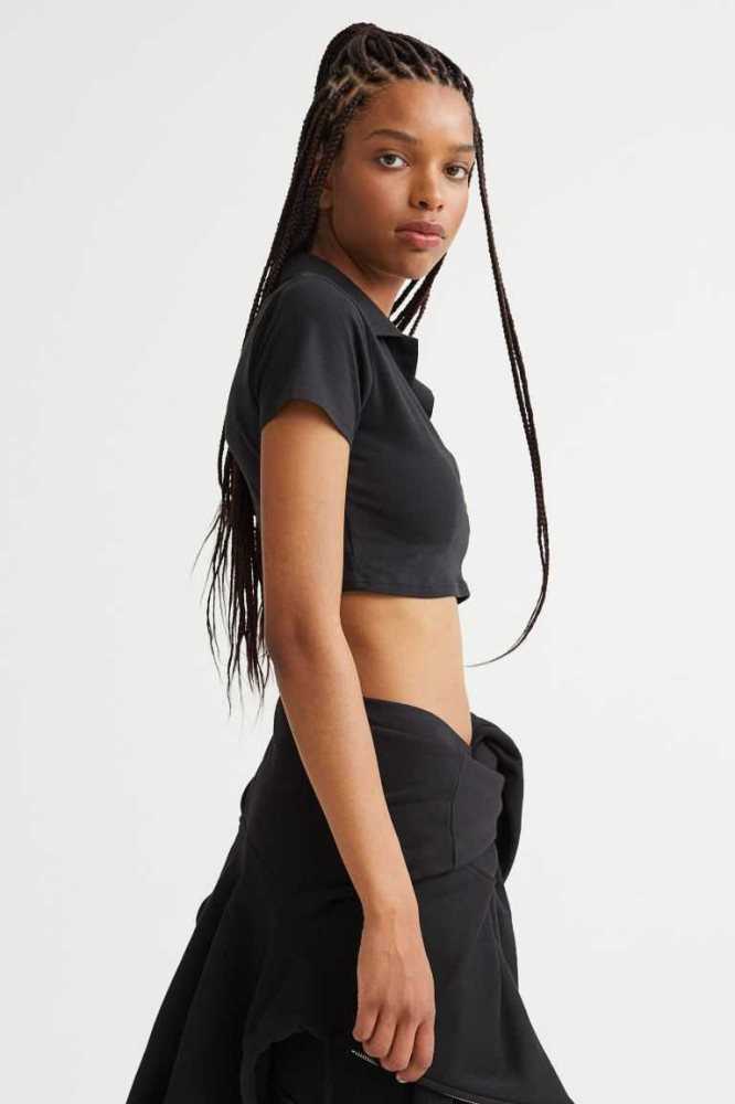 H&M Collared Crop Oberteile Damen Weiß | 6157-PZRYE