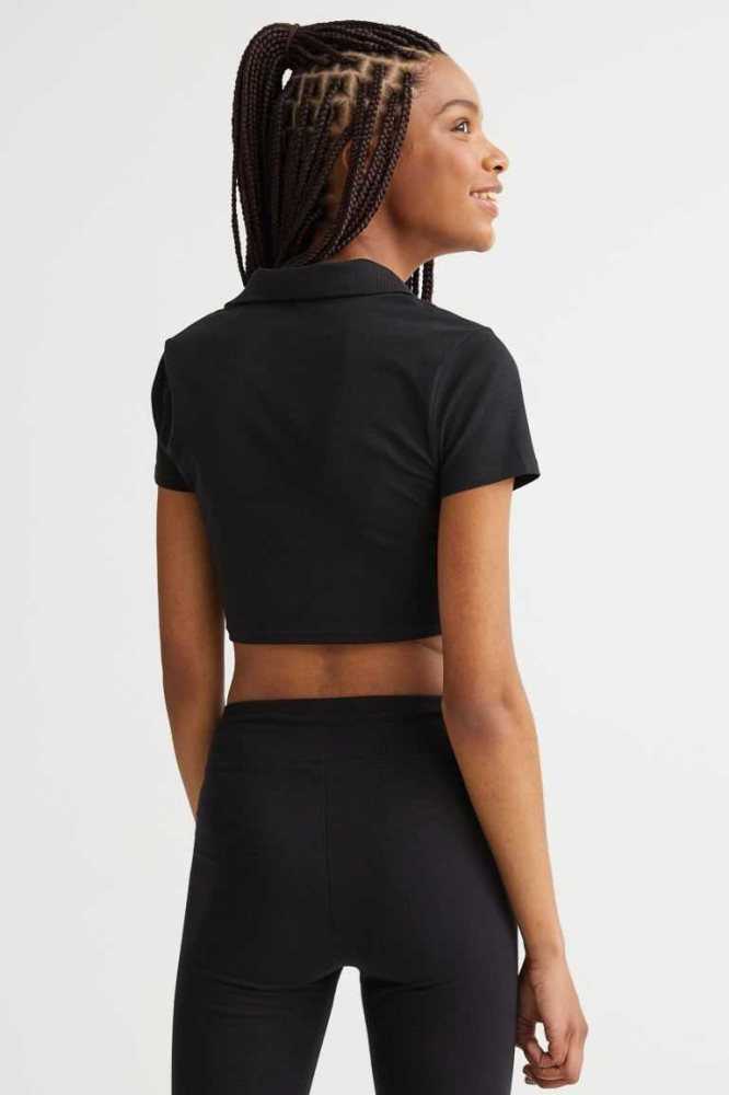 H&M Collared Crop Oberteile Damen Weiß | 6157-PZRYE