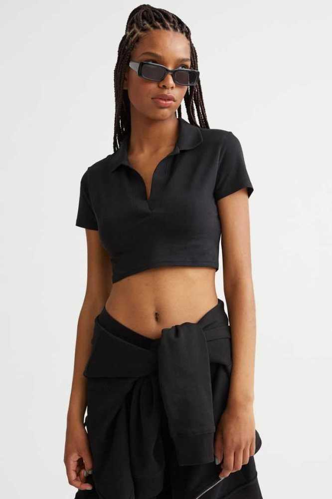 H&M Collared Crop Oberteile Damen Weiß | 6157-PZRYE