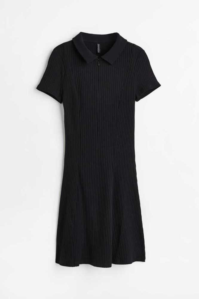 H&M Collared Gerippt Kleider Damen Hellgrün | 2175-QTDYR