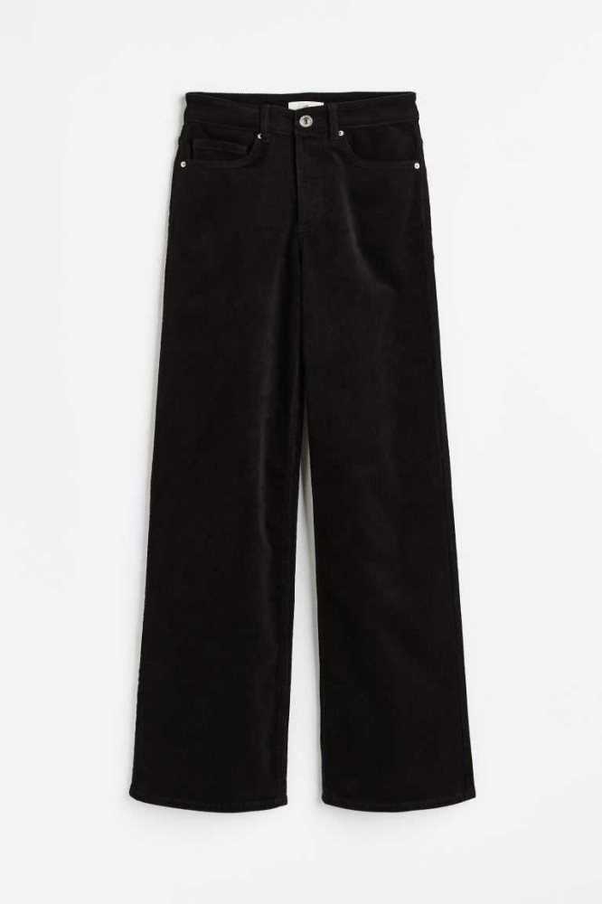 H&M Corduroy Hose Damen Schwarz | 9256-MKFBS