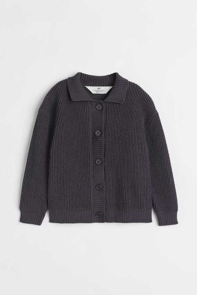 H&M CottonCollar Strickjacke Kinder Dunkelrosa | 0379-BWEMI