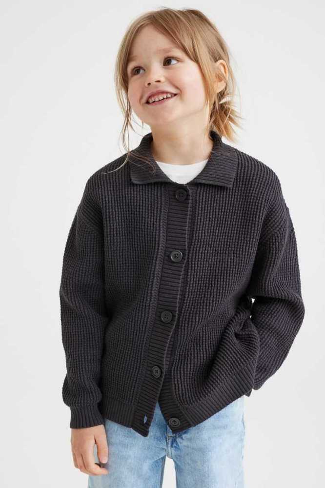 H&M CottonCollar Strickjacke Kinder Dunkelrosa | 0379-BWEMI