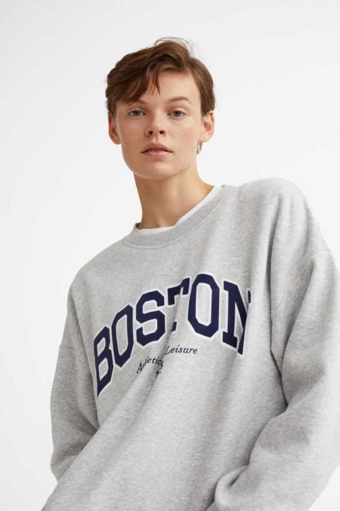 H&M Crew-neck Sweatshirt Damen Blau | 1875-THZGD