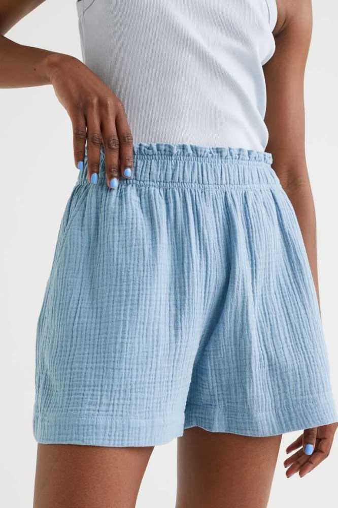 H&M Crinkled Baumwoll Kurze Hose Damen Weiß | 9021-OHQYS