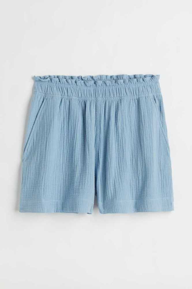 H&M Crinkled Baumwoll Kurze Hose Damen Weiß | 9021-OHQYS